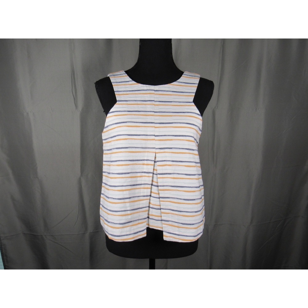 JOA Los Angeles Striped Cotton Linen Blend Sleeveless Pleated Top Small
